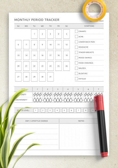 October 2024 Period Tracker Template