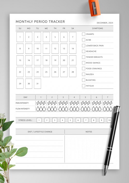 December 2024 Period Tracker Template