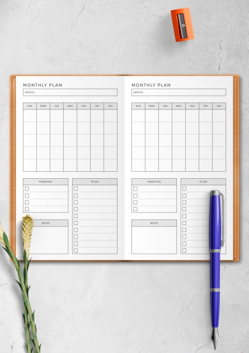 Monthly Plan Template for Travelers Notebook