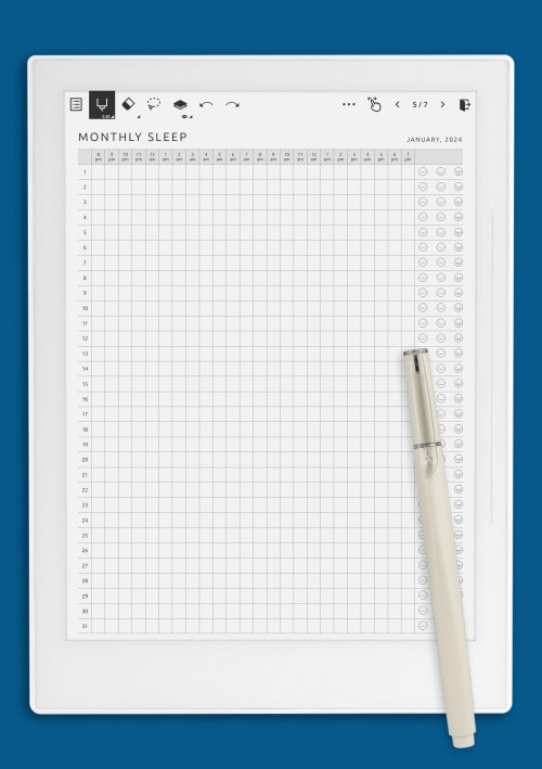 Supernote A5X Monthly Sleep Tracker Template