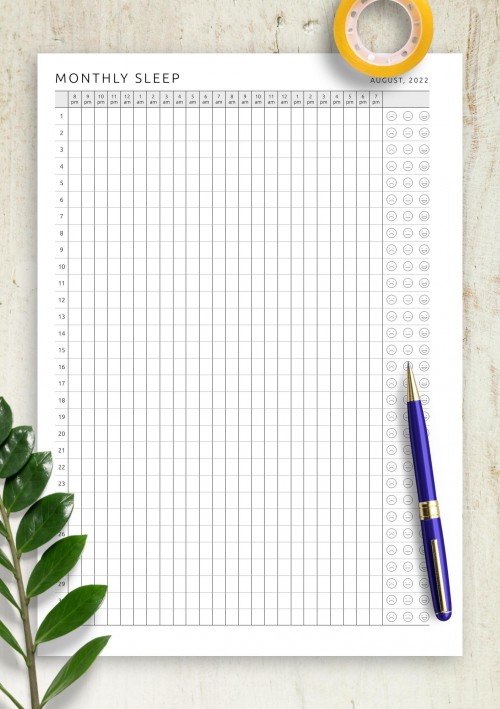 August 2022 Monthly Sleep Tracker Template