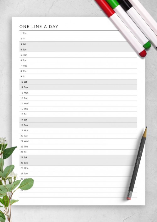 June 2023 One Line a Day Monthly Planner 