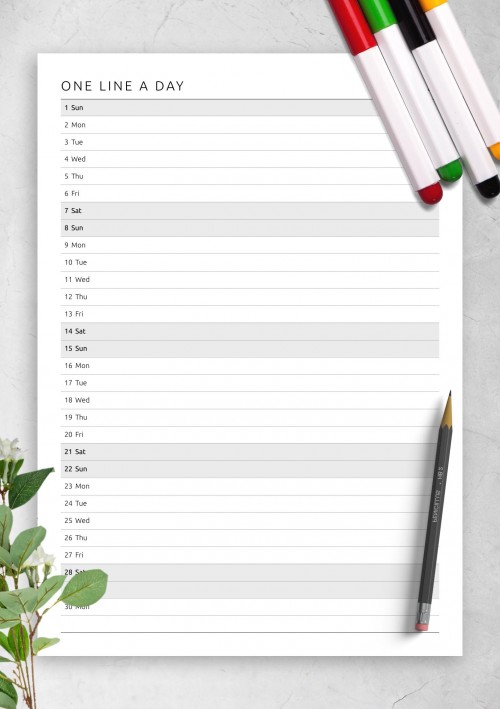 June 2025 One Line a Day Monthly Planner 