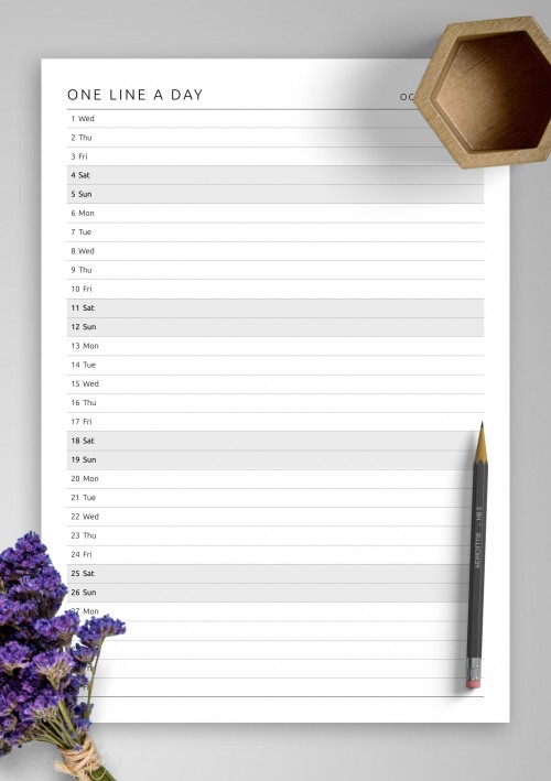 October 2025 One Line a Day Monthly Planner 