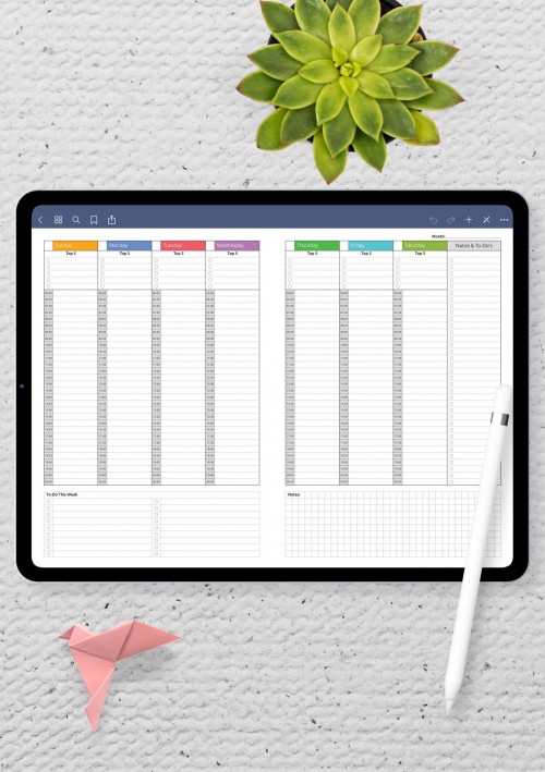 Multicolored Weekly Template with Todo List for iPad & Android