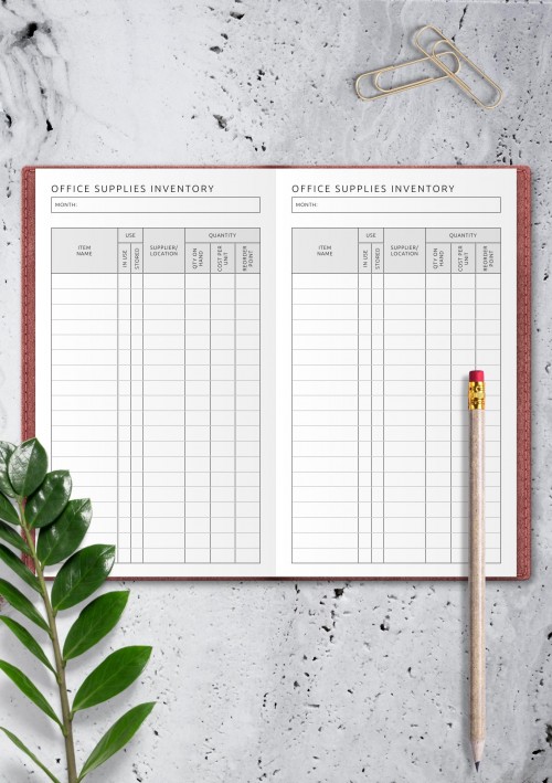 Office Supplies Inventory Template for Travelers Notebook