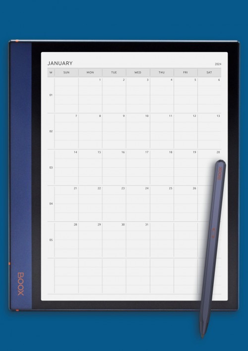 BOOX Note Air One Page Lined Monthly Calendar Template