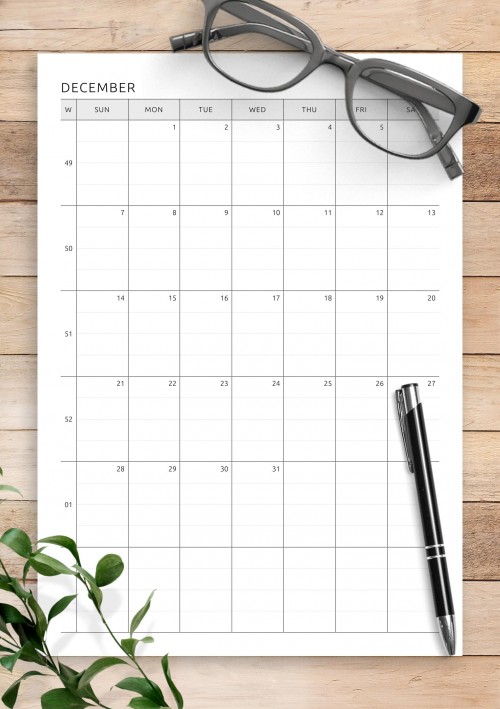 One Page Lined December 2025 Calendar