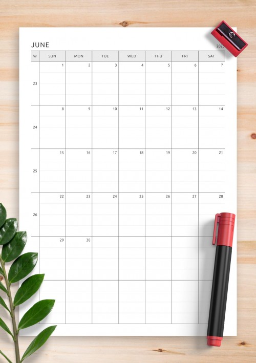 One Page Lined June 2025 Calendar