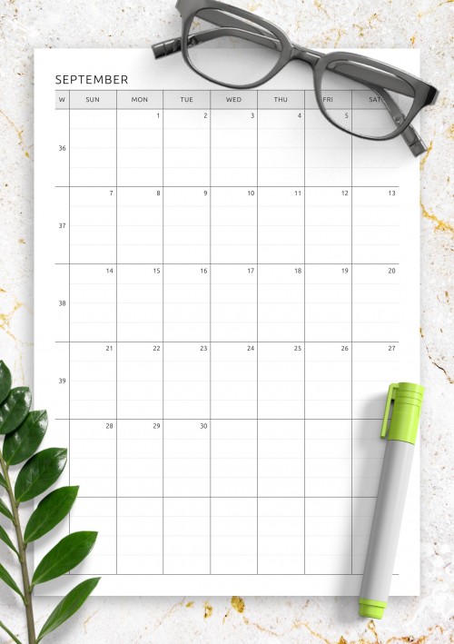 One Page Lined September 2025 Calendar