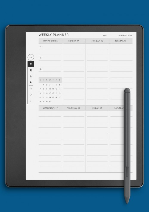 Kindle Scribe One-Page Weekly Schedule Template with All Days Equal Size