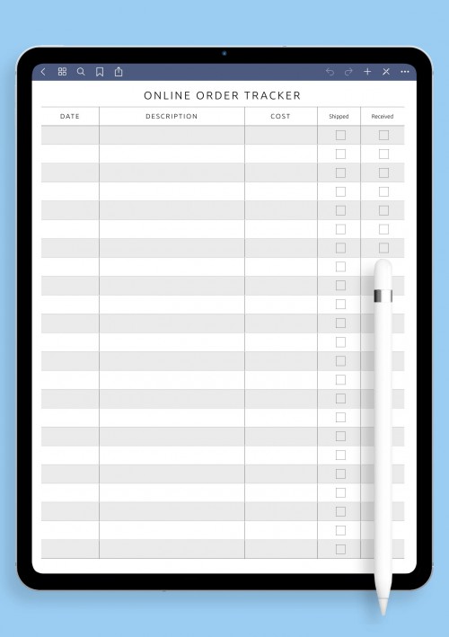 iPad Online Order Tracker Template