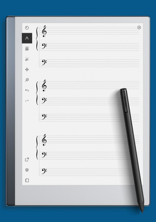 reMarkable Organ Staff Paper (Treble + 2 Bass Clefs)