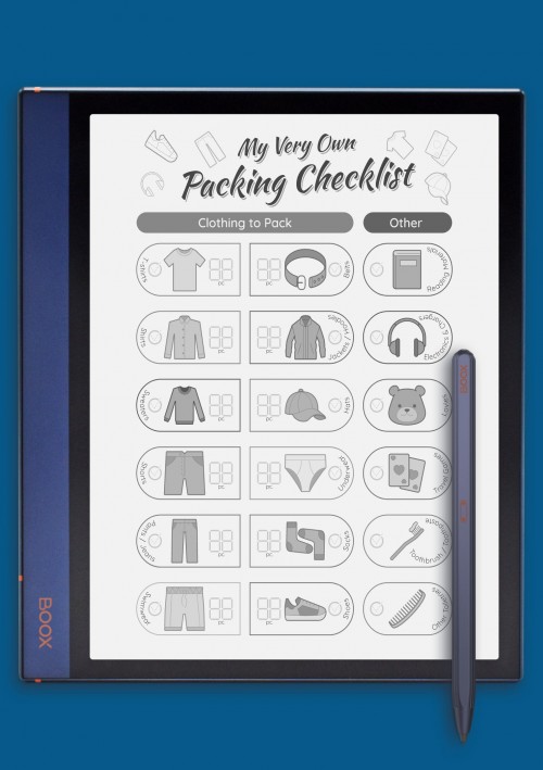 Packing Checklist for Boy template for BOOX Note