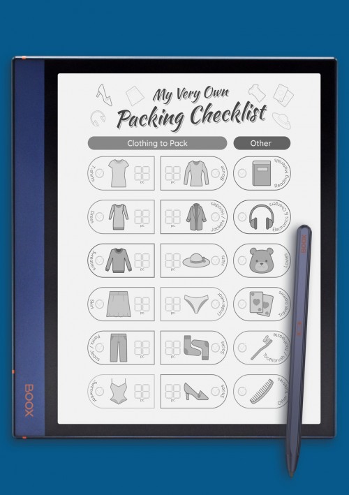 Packing Checklist for Girl template for BOOX Note