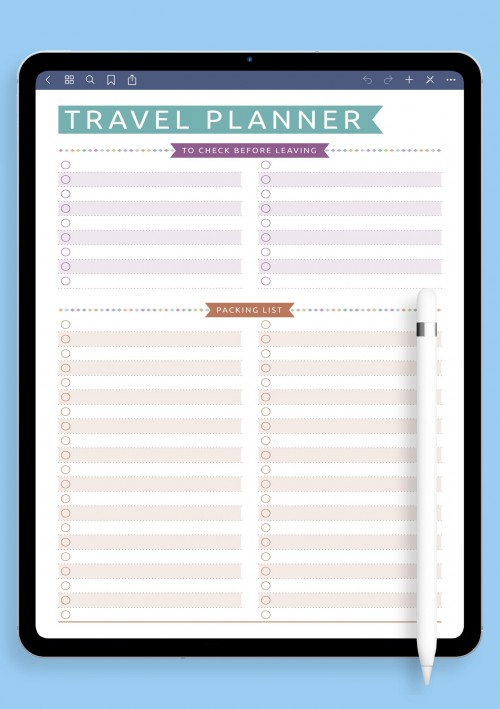 Template for iPad Packing List - Casual Style 