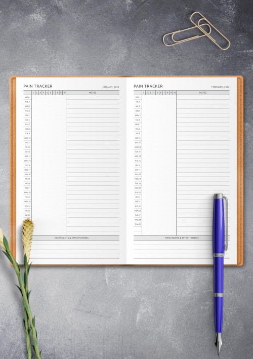 Travelers Notebook Pain Tracker Template