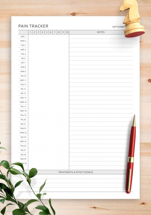 September 2024 Pain Tracker Template