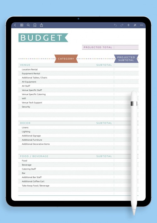 iPad Party Budget Template - Casual Style