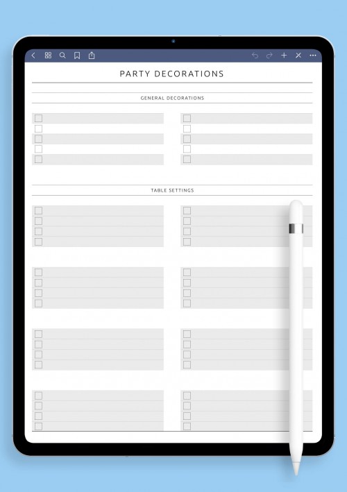 Party Decorations List - Original Style Template for iPad