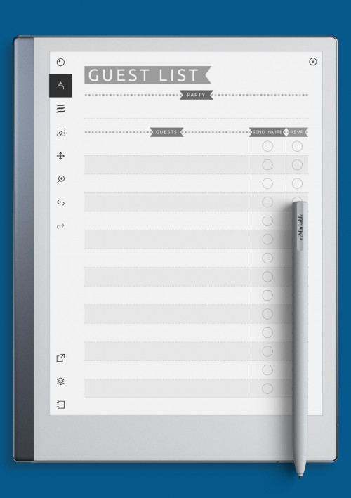 reMarkable Party Guest List Template - Casual Style 