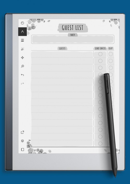 reMarkable Party Guest List Template - Floral Style 