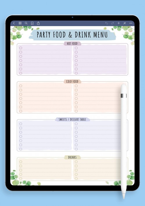 iPad Pro Template Party Menu - Floral Style 