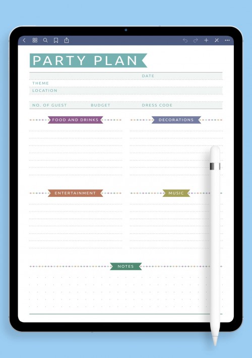 Party Plan - Casual Style Template Notability