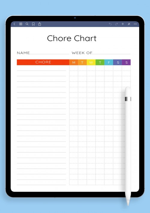 Personal Chore Chart Template for iPad