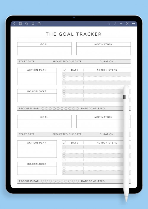 Personal Goal Tracker Template for iPad- Original Style