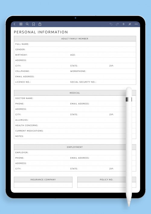 iPad Pro Template Personal Information For Adult 