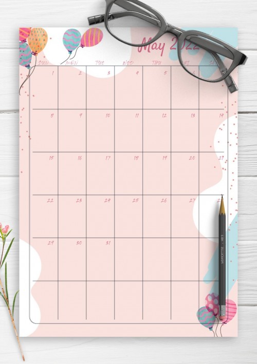 Pink May 2022 Birthday Calendar