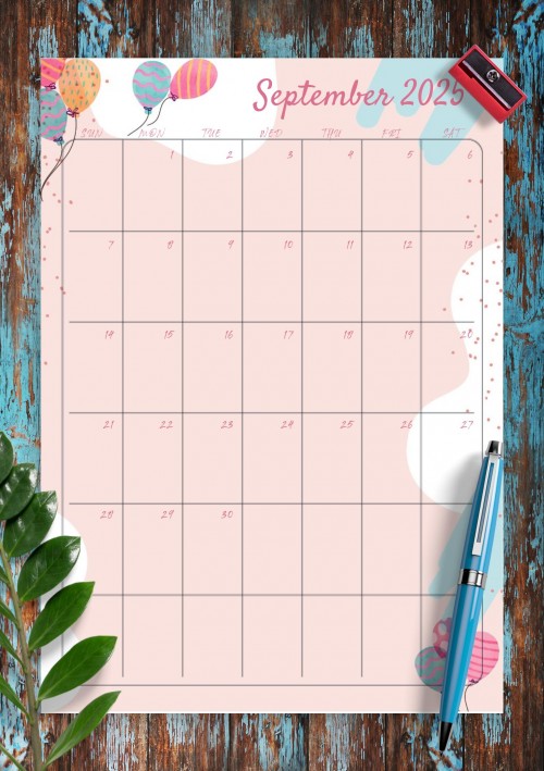 Pink September 2025 Birthday Calendar