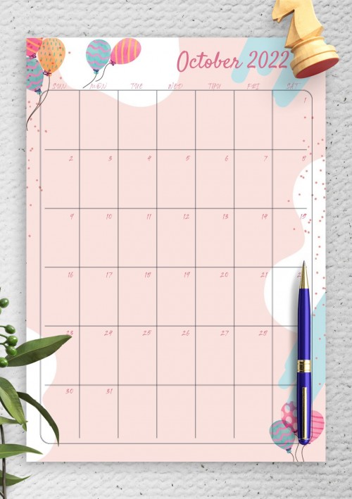 Pink October 2022 Birthday Calendar