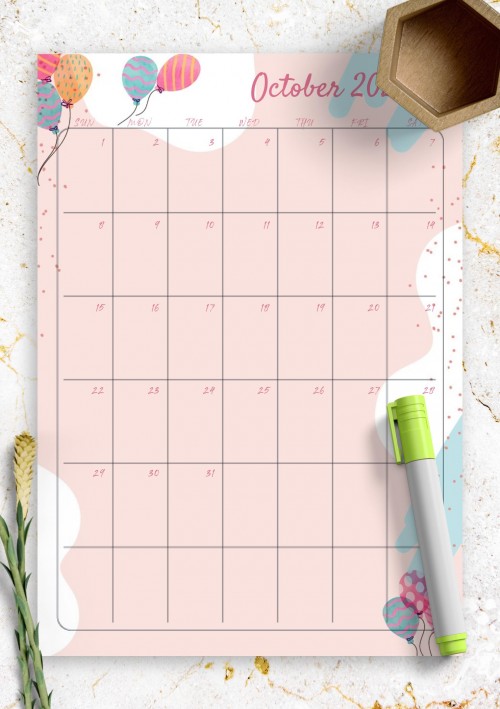 Pink October 2023 Birthday Calendar