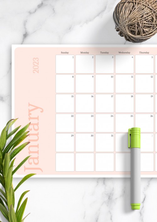 Pink January 2023 Calendar