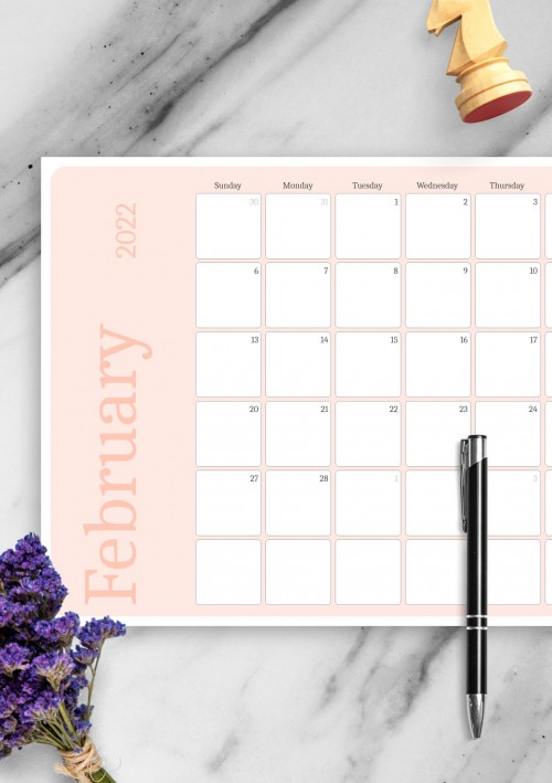 Pink February 2022 Calendar