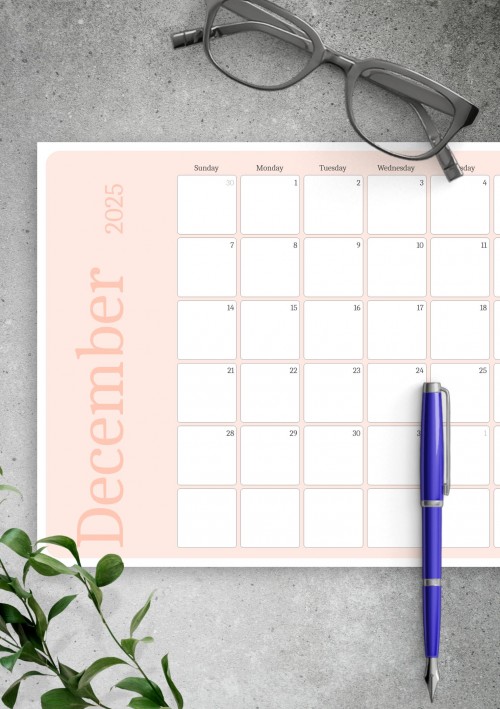 Pink December 2025 Calendar