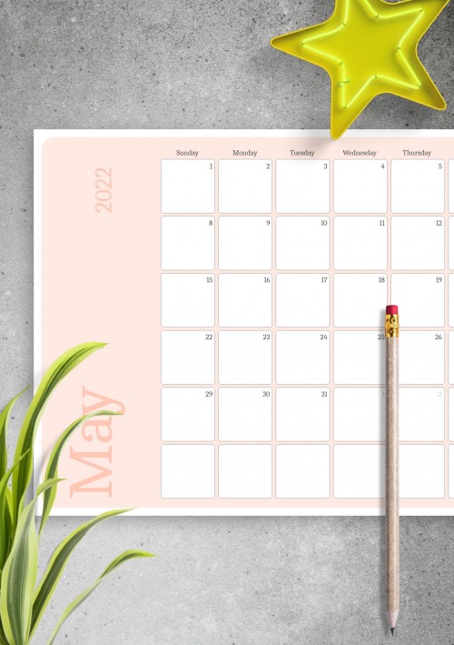 Pink May 2022 Calendar