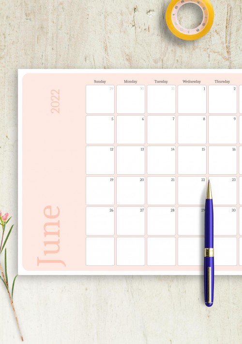 Pink June 2022 Calendar