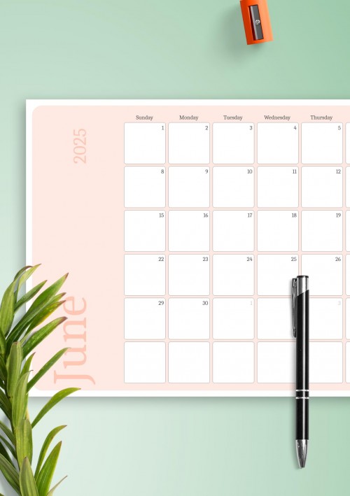 Pink June 2025 Calendar