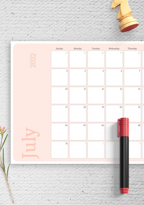 Pink July 2022 Calendar