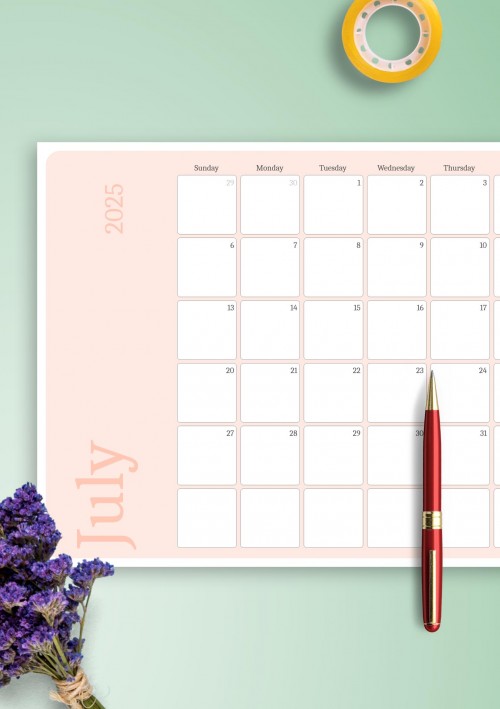 Pink July 2025 Calendar