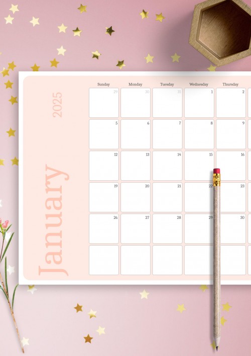 Pink January 2025 Calendar