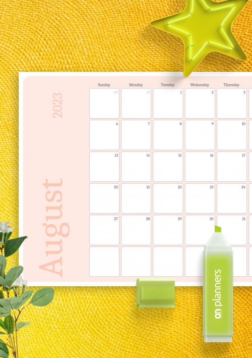 Pink August 2023 Calendar