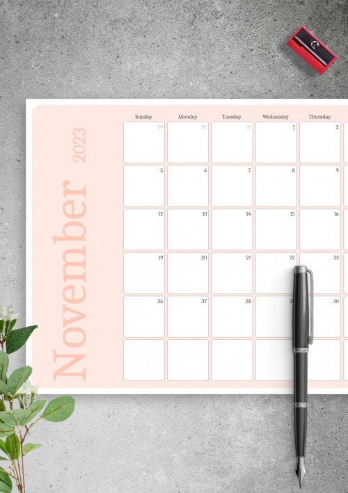 Pink November 2023 Calendar