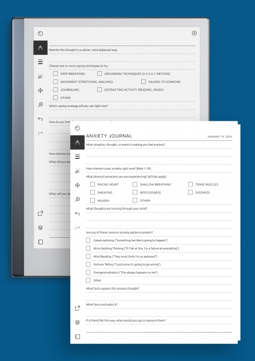 reMarkable Printable Anxiety Journal with Coping Strategies &amp; CBT Prompts