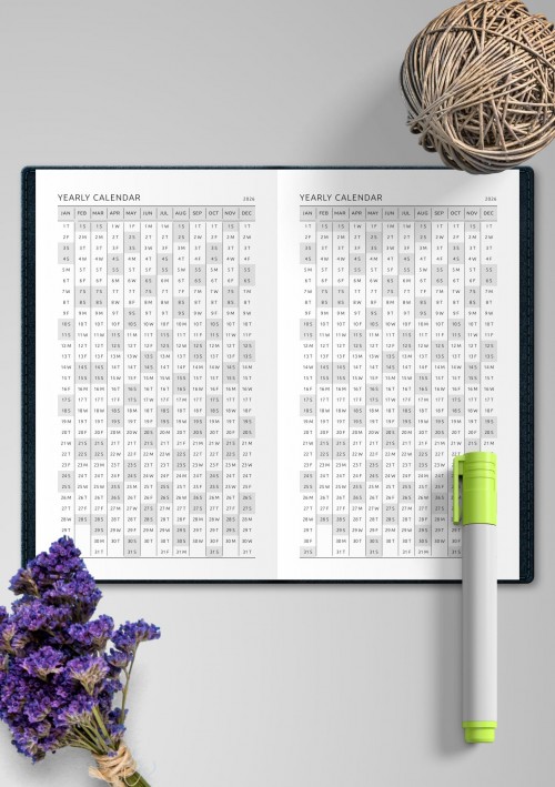 TN Printable Yearly Calendar with Week Numbers