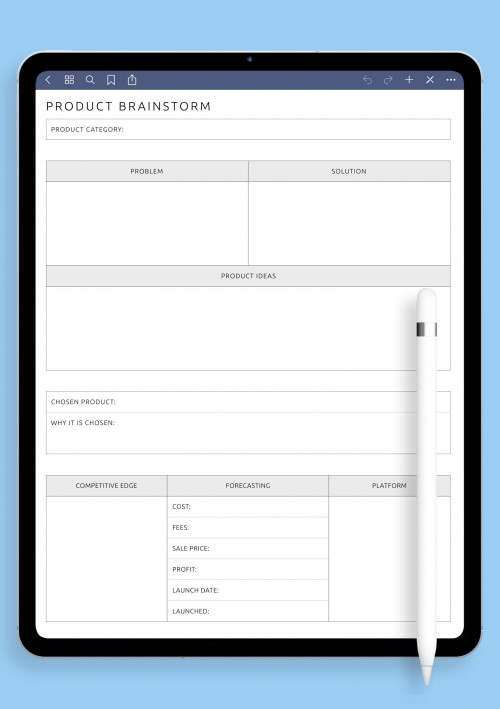 Product Brainstorm Template for iPad