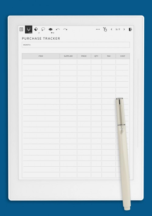 Purchase Tracker Template for Supernote